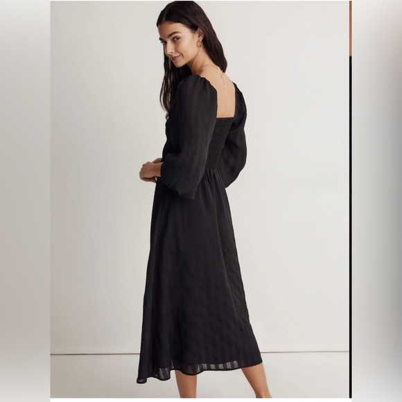 Madewell Lucie Dress Black NWT Sweetheart Smocked Bodice Satin Midi Dress Size S - Picture 3 of 14